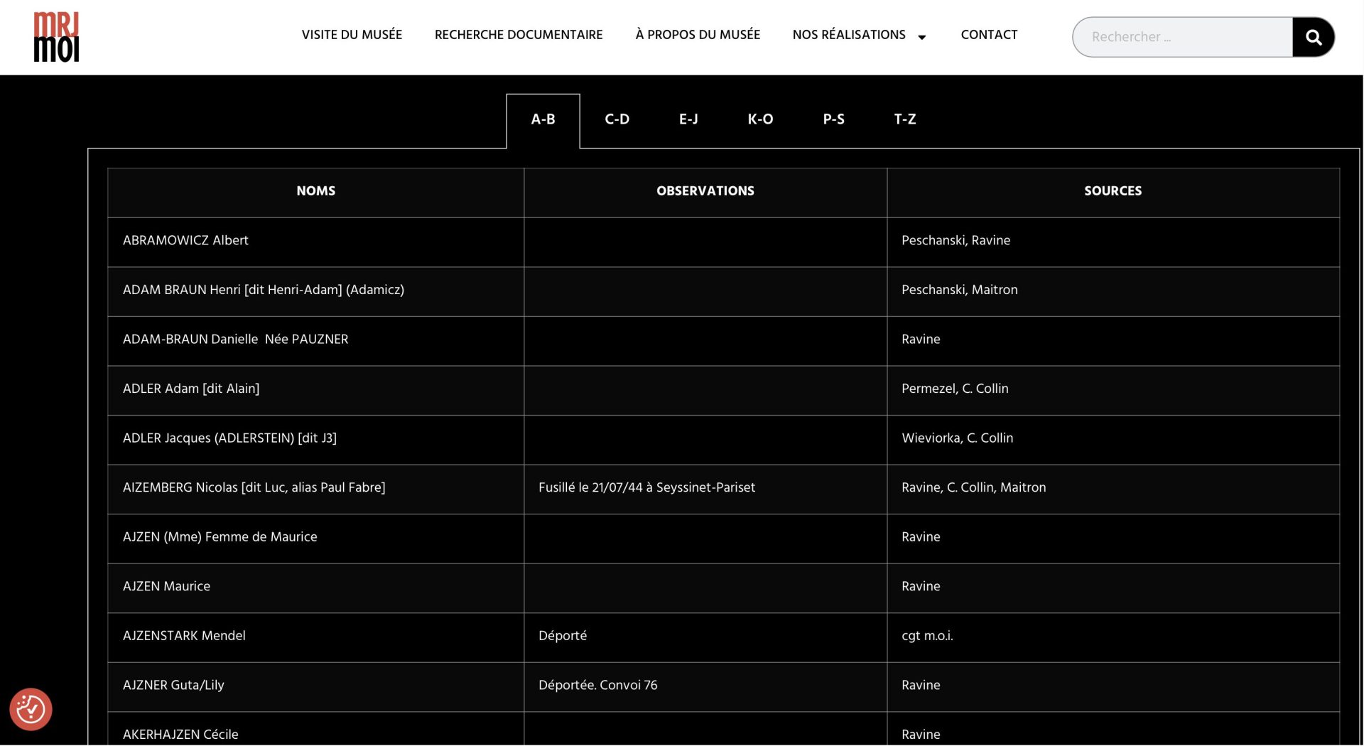 Musée en ligne : Liste des résistants juifs de la MOI